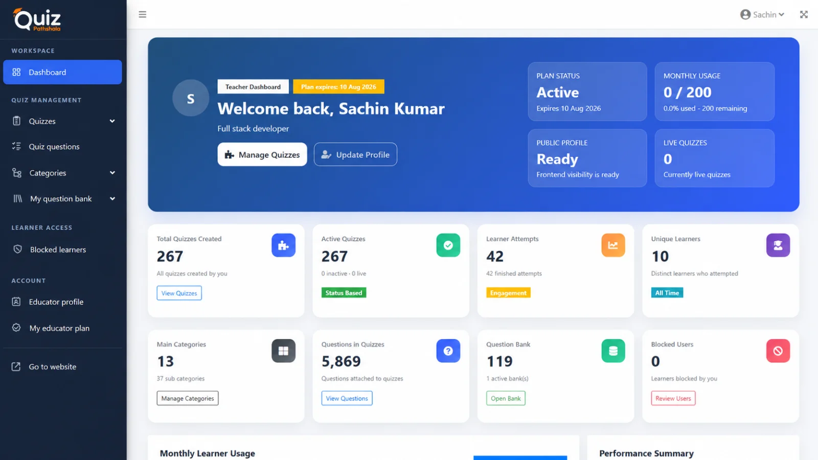 Manage your quizzes from one practical dashboard
